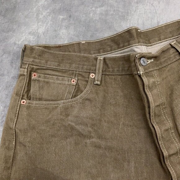 Levis 501 Jeans Men 42Wx29 Tan Brown Button Fly Straight Fit High Rise Cotton - Picture 2 of 14